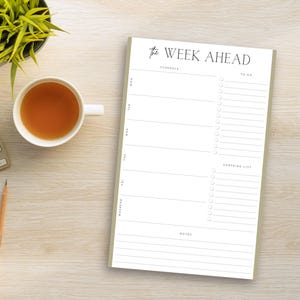The Week Ahead Green | Undated Weekly Planner Notepad | Weekly Tear Away | Productivity Planner | Tear Off Notepad | Shopping List | To Do