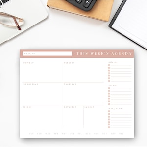 Blush Pink Weekly Planner Notepad Undated | Weekly Tear Away | Productivity Planner | Tear Off Notepad