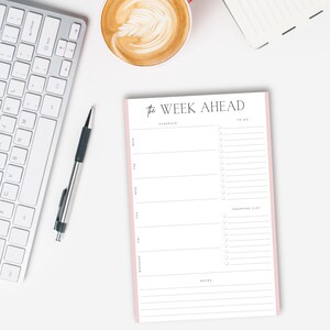 The Week Ahead Pink | Undated Weekly Planner Notepad | Weekly Tear Away | Productivity Planner | Tear Off Notepad | Shopping List | To Do