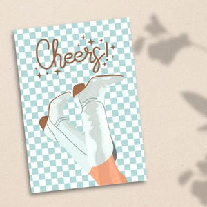 ¡Salud! Botas vaqueras del oeste / Suroeste / Tarjeta de felicitación / Tarjeta de agradecimiento / Tarjeta vaquera / Vaquera a cuadros azules con un toque llamativo