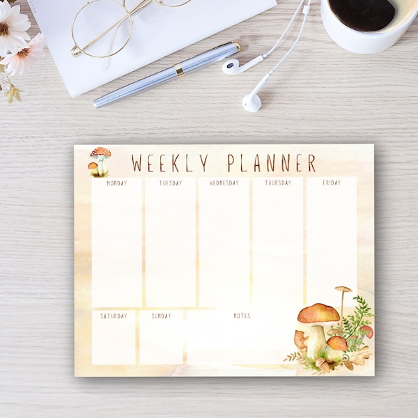 Cottage Core Mushrooms Weekly Planner Notepad Undated | Weekly Tear Away | Productivity Planner | Tear Off Notepad