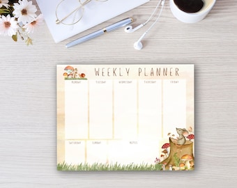 Adorable Forest Friends Weekly Planner Notepad Undated | Weekly Tear Away | Productivity Planner | Tear Off Notepad | Cottage Core Mushroom