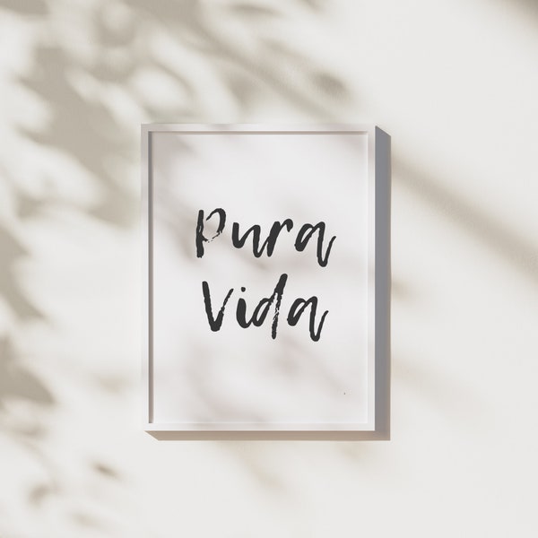 Pura Vida, Costa Rica, Beach, Pure Life, Art Print, Printable, Wall Art, Home Print, Typography, Living Room, Bedroom, Kitchen, Entryway