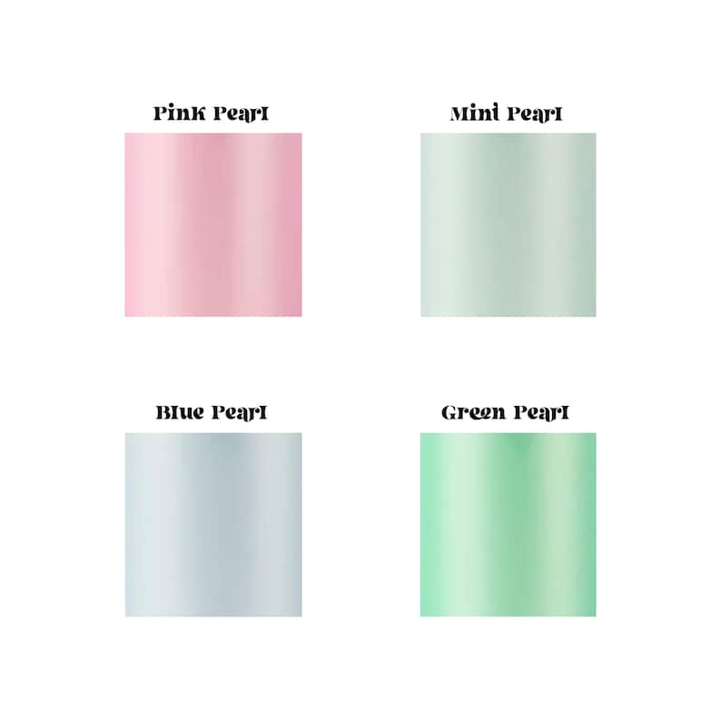 Text color options for personalizing the retro motel keychains. The selection highlights the pearl-inspired elegance of each color available Pink Pearl, Mint Pearl, Blue Pearl, and Green Pearl.