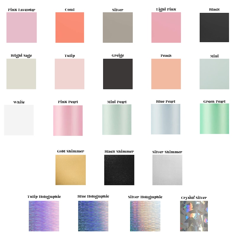 Image presenting a variety of vinyl color options for custom text on retro-style keychains. The displayed swatches showcase the diverse palette, allowing buyers to envision their personalized keychain designs.