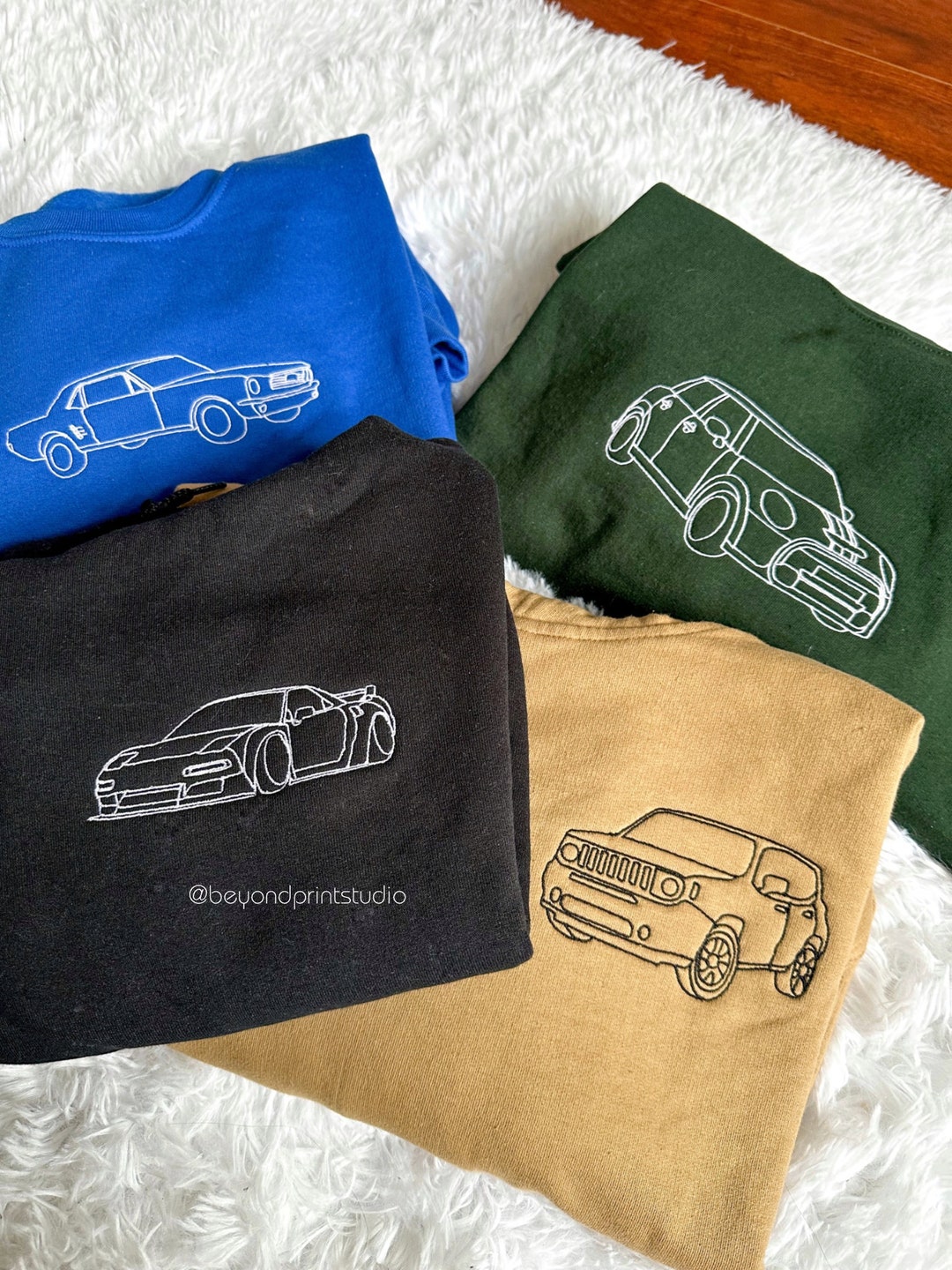 Custom Car Portrait Embroidered Hoodie, Custom Cars Portrait Matching ...