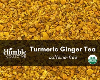 Tisane au curcuma et au gingembre | Mélange de racine de thé biologique | Sans caféine | 1 once ou 2 onces