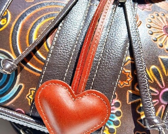 Handmade Heart Leather Bag Charm: Genuine Leather Purse Accessory