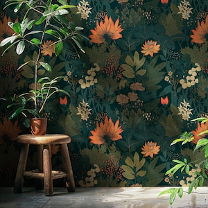 Whimsical Forest Wallpaper Magical, Moody Botanical Wallpaper Greenery, Whimsical Wallpaper Nursery, Woodland Wallpaper Peel and Stick Mural