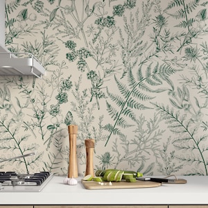 Greenery Fern Botanical Peel and Stick Wallpaper | Botanical Plants Wall Mural | Green Fern Wallpaper | Light Botanical Wallpaper