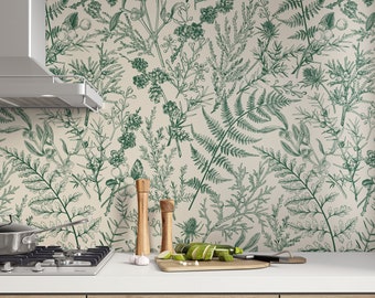 Greenery Fern Botanical Peel and Stick Wallpaper | Botanical Plants Wall Mural | Green Fern Wallpaper | Light Botanical Wallpaper