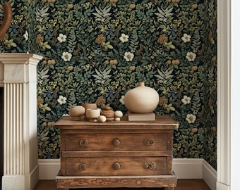 Fern Botanical Peel and Stick Wallpaper: Vintage Forest Wall Mural