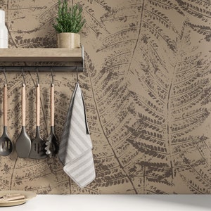 Grunge Fern Wallpaper | Vintage Botanical Leaf Wallpaper | Fern Leaves Wallpaper | Vintage Fern Peel and Stick Wallpaper