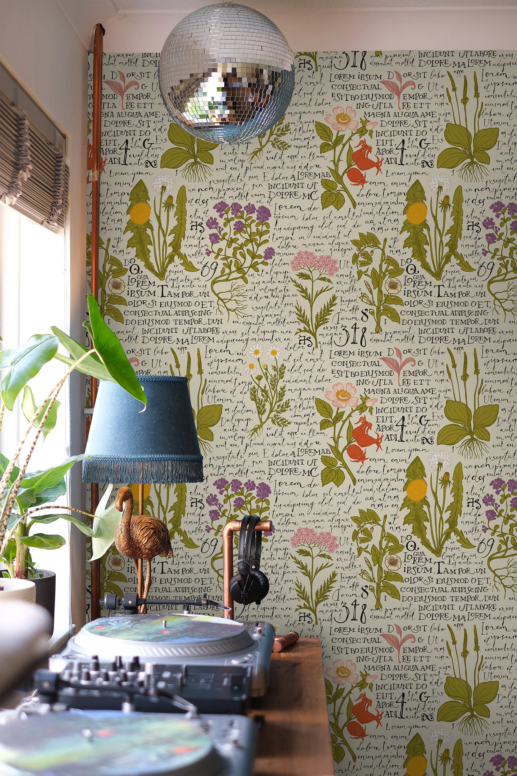 Retro Botanical Wallpaper Herbs Floral Herb Wallpaper Peel - Etsy