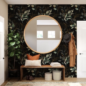 eucalyptus wall mural, eucalyptus mural, eucalyptus leaves peel and stick wallpaper, eucalyptus leaf wallpaper, eucalyptus foliage wallpaper, peel and stick eucalyptus wallpaper, watercolor green and gold leaves wallpaper