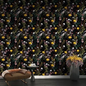 Botanical Wallpaper Secret Garden at Night Wallpaper Dark - Etsy