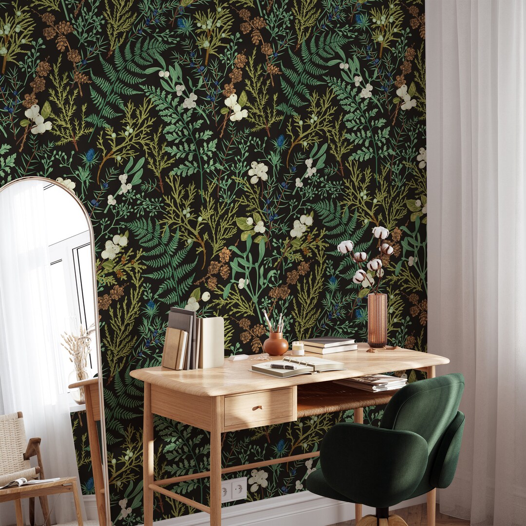 Vintage Dark Botanical Wallpaper Peel and Stick Bathroom | Magical ...