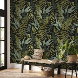 Merritt Botanical Fern Wallpaper Mural | Greenery Fern Botanical Wallpaper Removable | Botanical Greenery Peel and Stick Wallpaper