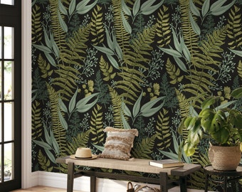 Merritt Botanical Fern Wallpaper Mural | Greenery Fern Botanical Wallpaper Removable | Botanical Greenery Peel and Stick Wallpaper