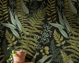 Merritt Botanical Fern Wallpaper Mural | Greenery Fern Botanical Wallpaper Removable | Botanical Greenery Peel and Stick Wallpaper