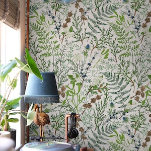 Fern Botanical Wallpaper Vintage | Green Euclayptus Peel and Stick Wallpaper Floral | Magical Forest Wallpaper Mural Nature