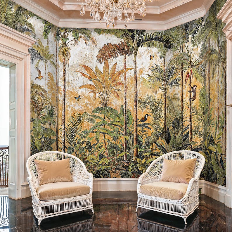 Tropical Rainforest Wallpaper Mural: Vintage Jungle Peel and Stick - Etsy