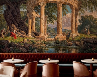 Classical Ruins Wallpaper: Ancient Greek Landscape Wall Mural, Peel and Stick, Non-Woven