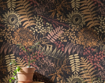 Grunge Fern Wallpaper Vintage Dark Botanical Wallpaper Peel and Stick | Fern Botanical Wallpaper Vintage Floral | Dark Wallpaper Botanical