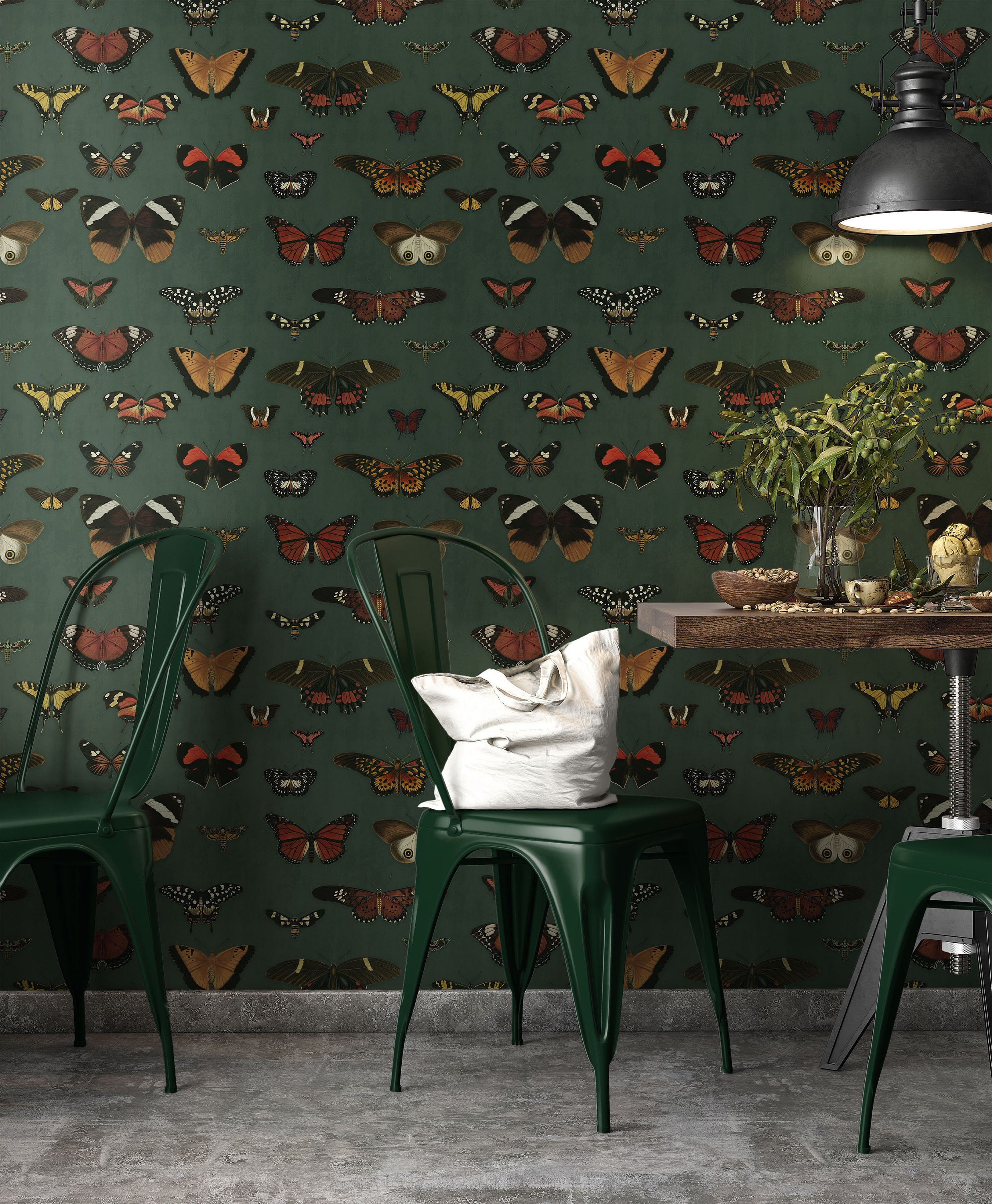 Dark Green Butterfly Wallpaper Peel and Stick | Dark Green Botanical ...