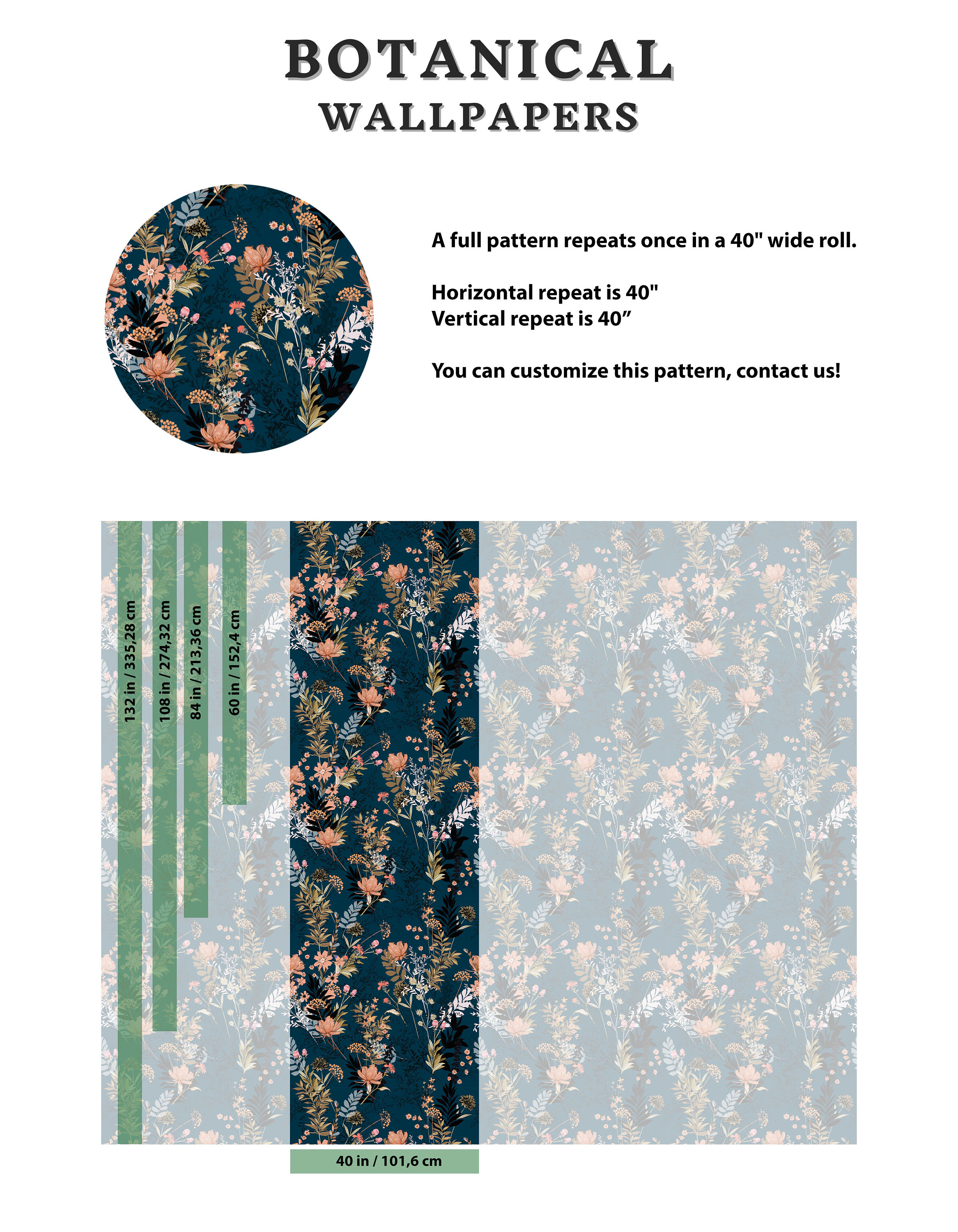 ReWallpaper Peel and Stick Behang Boho Blauw Boheemse Muurschildering Behang Stick & Peel Contact Papier voor Muren 44,5 cm x 3 m Grote Navy Bloemen Muur Papierrol voor Slaapkamer Badkamer Kinderkamer