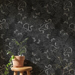 Magic Forest Wallpaper Dark | Moody Botanic Wallpaper Secret Garden | Fern Botanical Wallpaper Peeland Stick | Snake Wallpaper Customsize