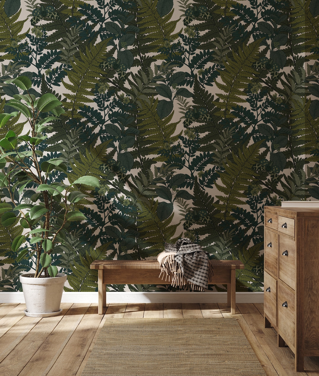 Fern Botanical Wallpaper Green | Botanical Peel and Stick Wallpaper ...