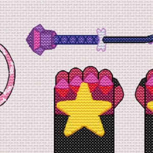 Steven Universe OG weapons cross stitch pattern