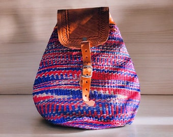 Kiondo Medium African Handwoven Backpack with Leather Adjustable Shoulder Straps  - Style 3