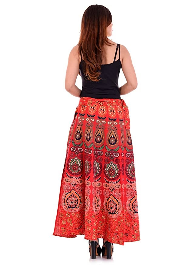 Red Color Indian Ethnic Cotton Rapron Long Skirt Bohemian Style