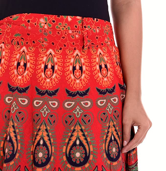 Red Color Indian Ethnic Cotton Rapron Long Skirt Bohemian Style