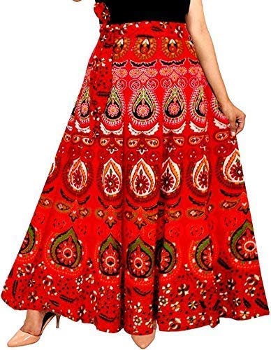 Red Color Indian Ethnic Cotton Rapron Long Skirt Bohemian Style ...