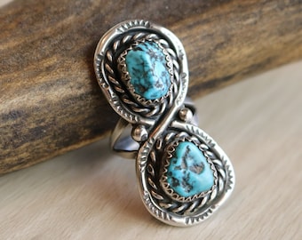 Vintage Navajo Sterling Silver Ring, Sleeping Beauty Turquoise, Size 5.5