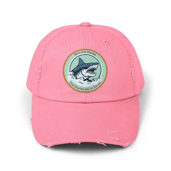 Save the Sharks Hat Shark Lovers Hat Gift for Surfers Unisex Distressed Cap