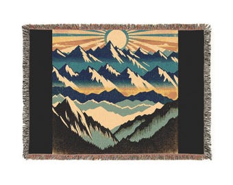 Gewebte Decke mit Bergszene, gemütlicher Überwurf für Wohnkultur, perfektes Wandergeschenk, Naturliebhaber Decke, warme Schicht für gemütliche Abende