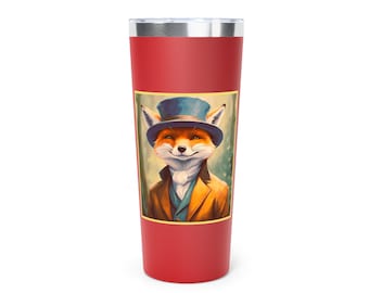 Retro Fox i hatt - kopparfärgad vakuumisolerad tumbler, 640 ml