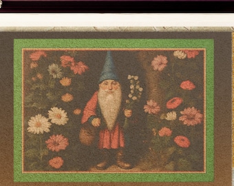 Vintage Gnome and Floral Doormat Boho Gnome Doormat Eco-Friendly Gift for Friend or Family Anti Slip Mat