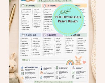 Baby Checklist Printable, Newborn Essentials Checklist, Baby Guide, First Time Mom Planner, Nursery & Hospital Bag List, Instant Download