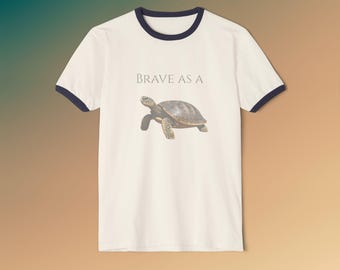 Camiseta unisex de algodón con cuello redondo &quot;Valiente como una tortuga&quot;, estilo informal, ideal para amantes de los animales, con estampados de naturaleza, ropa ecológica.