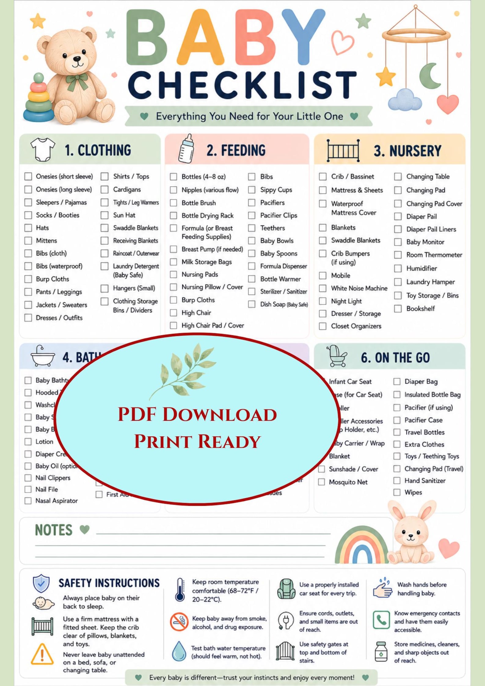 Baby Checklist Printable, Newborn Essentials Checklist, Baby Guide ...