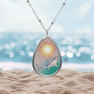 Shark Necklace Shark Lover Necklace Surfer Necklace Ocean Lover Necklace Boho Men and Women Shark Necklace Gift for anyone Oval Necklace