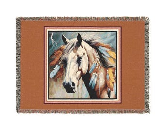Horse-Themed Woven Blanket, Cozy Throw for Horse Lovers, Home Decor for Equestrian, Gift for Animal Lovers, Perfect for Warmth and Comfort