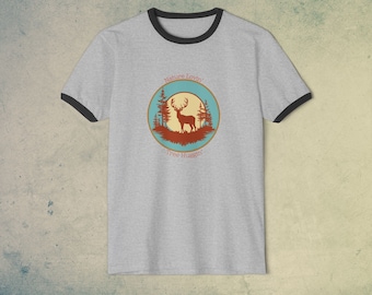 Camiseta vintage de ciervo para hombre y mujer, de algodón unisex, con cuello redondo.