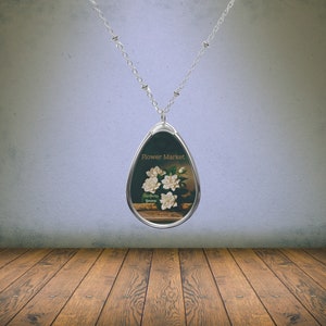 Vintage Gardenia Necklace Flower Market Necklace Gift for Friend Oval Necklace