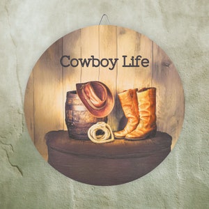 Vintage Rustic Cowboy Life Birchwood Wood Wall Hanging Signs multiple sizes 6, 8, 10, 12 inches Wall Decoration, Wall Decorative